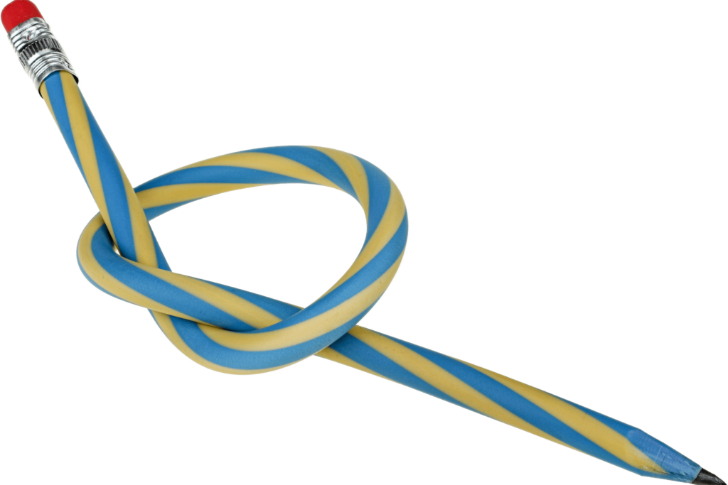 Striped pencil twisted in knot.